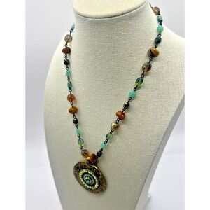 Avgad Artisan Vibes Pendant Necklace Boho Glass Beads Crystal Eclectic Aesthetic